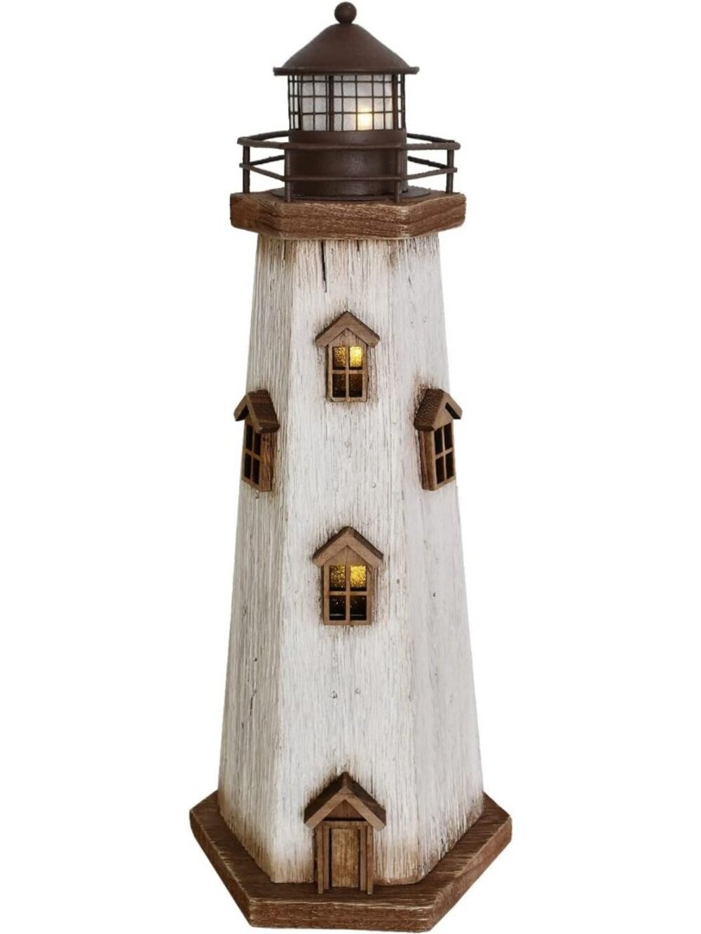 Nautical Lighthouse Decor | Wooden Light House Figurine with LED Lights